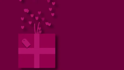Pink Valentine gift box with floating hearts pattern red background Stock Footage 331246728