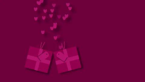 Pink Valentine gift boxes with floating hearts pattern red background Stock Footage 331246729