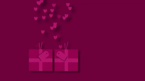 Pink Valentine gift boxes with floating hearts pattern red background Stock Footage 331246730