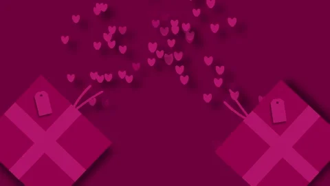 Pink Valentine gift boxes with floating hearts pattern red background Stock Footage 331246740