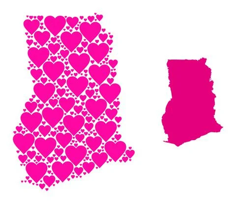 Pink Valentine Pattern Map of Ghana Stock Illustration