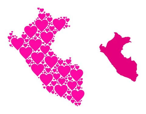 Pink Valentine Pattern Map of Peru 스톡 일러스트