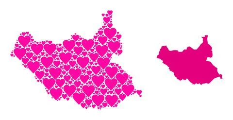 Pink Valentine Pattern Map of South Sudan Stock Illustration