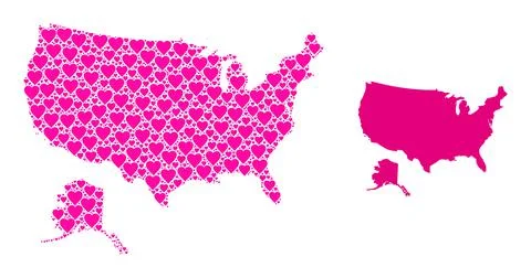 Pink Valentine Pattern Map of USA and Alaska Illustrazione stock