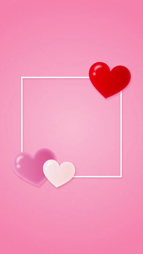 Pink Valentine's Day background with 3D glossy hearts and white frame Stock Footage 326025105