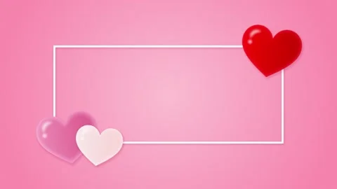 Pink Valentine's Day background with 3D glossy hearts and white frame Stock Footage 326025106