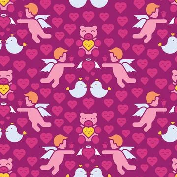 Pink valentines day vector repeat pattern background design Illustrazione stock