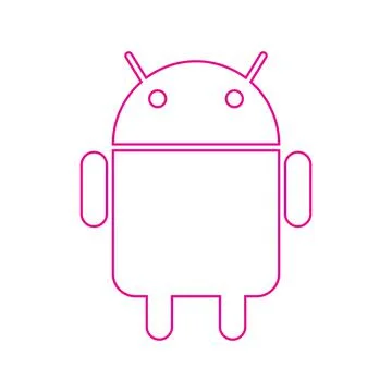 Pink vector android line icon isolated on white background Stock Illustration