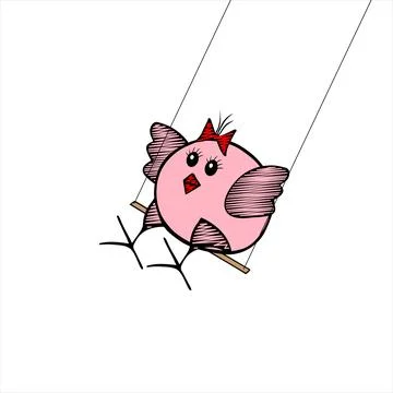 Pink Vector Easter chick girl swinging on a swing on a white background Stock Illustration