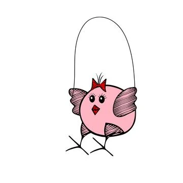 Pink Vector Easter chick girl jumping rope on a white background 스톡 일러스트