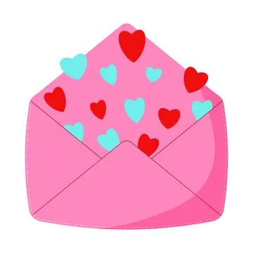 Pink Vector envelope. Illustration of the opened envelope with hearts. Stock Illustration