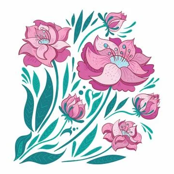 Pink Vector Flowers Set Stock Illustration