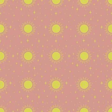 Pink vector illustration seamless pattern with sun Stock Illustration