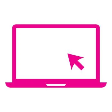 Pink vector laptop with pointer or cursor icon isolated on white background Stock Illustration