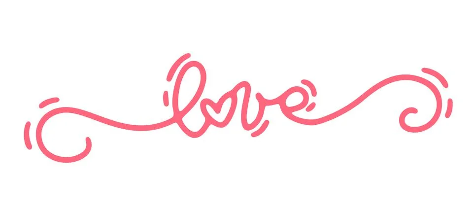 Pink Vector monoline calligraphy text Love. Valentines Day Hand Drawn lettering Stock Illustration