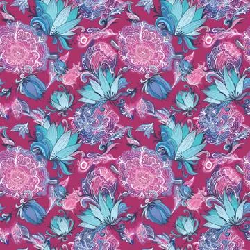 Pink Vector Pattern with Lotus and Peony Stock Illustration