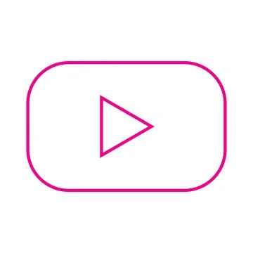 Pink vector play button line icon isoated on white background Stock Illustration