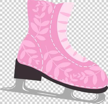 Pink vector skate boot is showing leaf motifs with white stitching on Stock Illustration