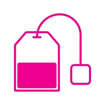 Pink vector teabag line art icon isolated on white background Stock Illustration