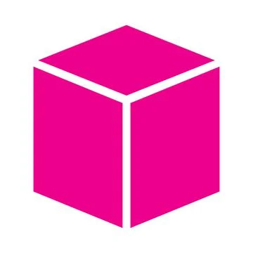 Pink vector three dimensional or 3d cube icon isolated on white background Illustrazione stock