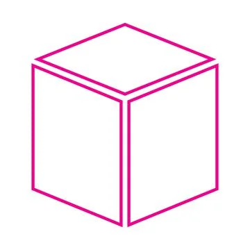 Pink vector three dimensional or 3d cube line icon isolated on white backgro Stock Illustration