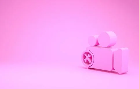 Pink Video camera with screwdriver and wrench icon isolated on pink backgroun Illustrazione stock