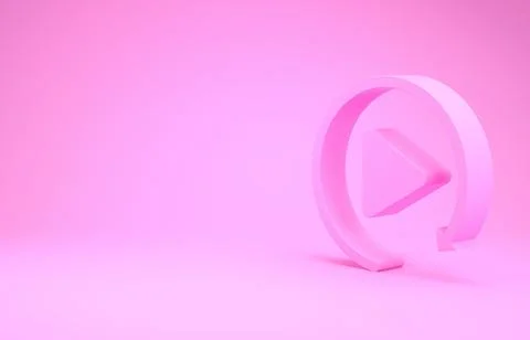 Pink Video play button like simple replay icon isolated on pink background. M 스톡 일러스트