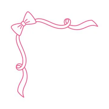 Pink vintage corner frame bow knot, vector outline curly ribbon coquette style イラスト素材