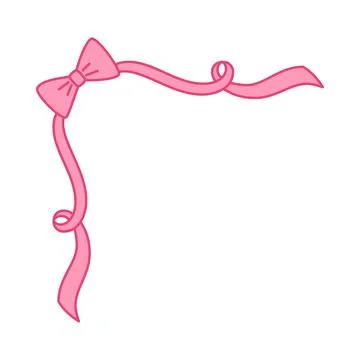 Pink vintage corner frame bow knot, curly ribbon coquette style, for greeting イラスト素材