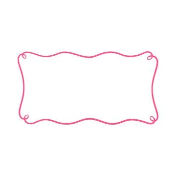 Pink vintage outline vector frame, wavy ribbon horizontal border coquette style Stock Illustration