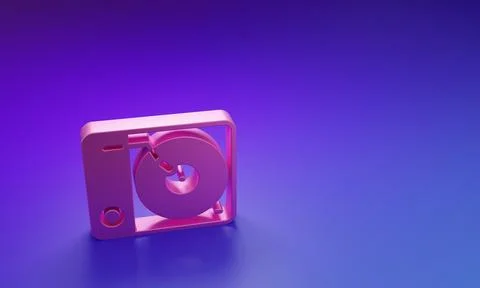 Pink Vinyl player with a vinyl disk icon isolated on purple-blue background.. Stock Illustration