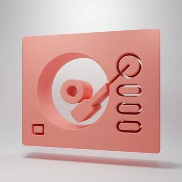 Pink Vinyl player with a vinyl disk icon isolated on pink background. Minim.. Stock Illustration