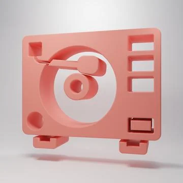 Pink Vinyl player with a vinyl disk icon isolated on pink background. Minim.. Stock Illustration
