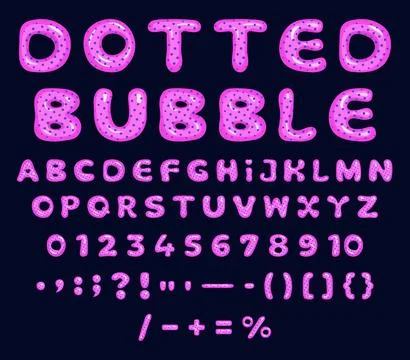 Pink-violet bubble font with blue halftone dots Illustrazione stock