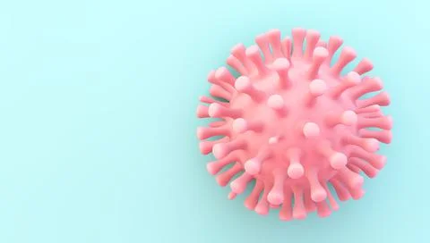 Pink virus on blue background Stock Illustration