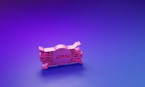 Pink VPN in circle with microchip circuit icon isolated on purple-blue back.. イラスト素材