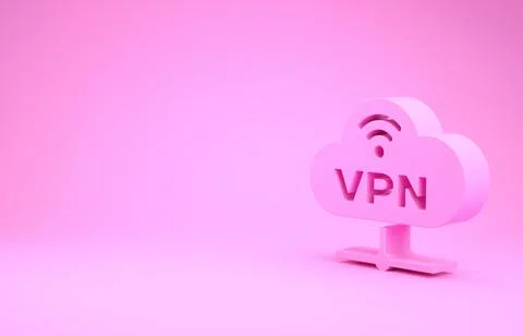 Pink VPN Network cloud connection icon isolated on pink background. Social te Stock Illustration