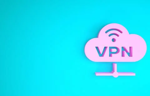 Pink VPN Network cloud connection icon isolated on blue background. Social te 스톡 일러스트