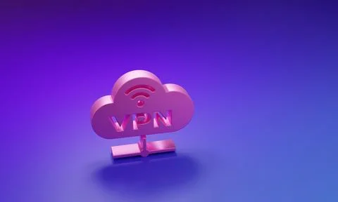 Pink VPN Network cloud connection icon isolated on purple-blue background. .. Illustrazione stock