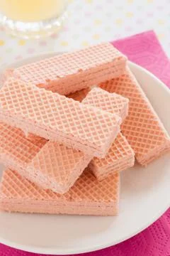 Pink Wafer Biscuits Stock Photos