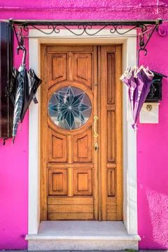 Pink wall of Burano Stock Photos