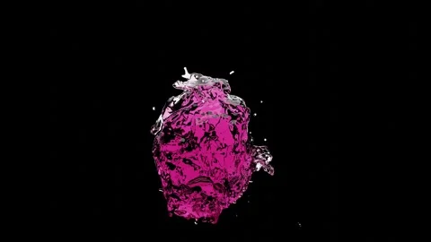 Pink water drops colliding with a splash on a black background.Slow motion 3D An Video stock 261079959
