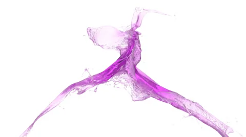 Pink water splashes collide in slow motion, isolated on white (FULL HD) Video stock 36567901