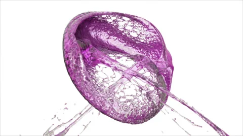 Pink water splashes collide in slow motion and form ring (FULL HD) Video stock 37035931