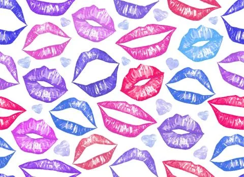 Pink watercolor lips seamless pattern Hand made illustration. Half-open lips Stock Illustration