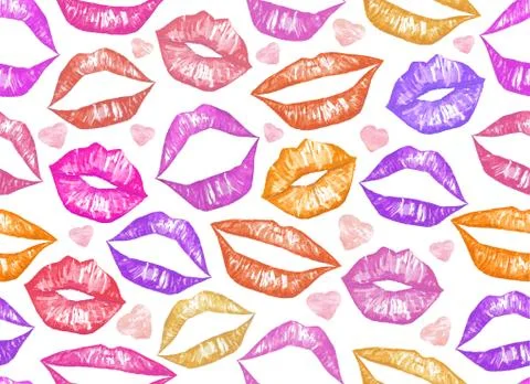 Pink watercolor lips seamless pattern Hand made illustration. Half-open lips Stock Illustration