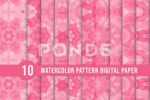Pink watercolor pattern design with floral mandala shape. Seamless pattern co PSD Template