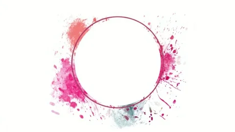 Pink watercolor splatter circular border frame with copy space, hand drawn .. Stock Footage 342046649