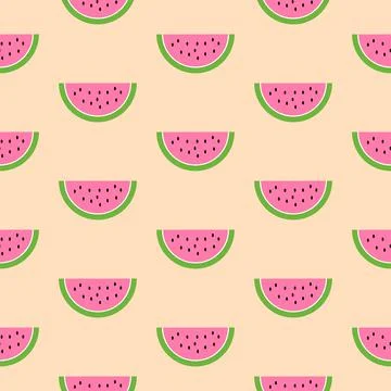 Pink watermelon pattern on beige background Stock Illustration