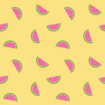 Pink watermelon pattern on yellow background Stock Illustration
